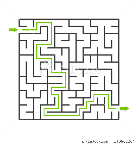 maze or labyrinth game for kids child and adult logic Square game for kid book, find the way in geometric shape quiz challenge path, isolated vector templates, design line set for poster, cards, book	 130662204