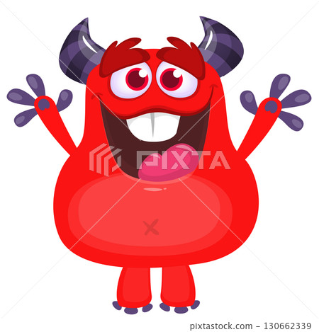 Happy red cartoon monster character design. Vector illustration isolated Happy red cartoon monster character design. Vector illustration isolated 130662339