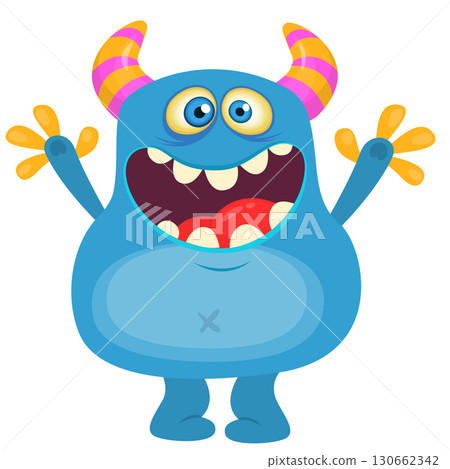 Cartoon happy yeti bigfoot creature. Vector illustration isolated on white. For Halloween party or package design. Cartoon happy yeti bigfoot creature. Vector illustration isolated on white. For Halloween party or package design. 130662342