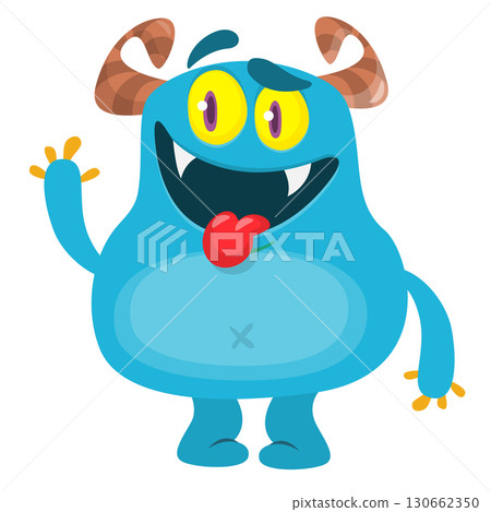 Funny cartoon monster character design showing long tongue. Illustration of cute and happy creature design for Halloween party decoration or package design Funny cartoon monster character design showing long tongue. Illustration of cute and happy creature design for Halloween party decoration or package design 130662350