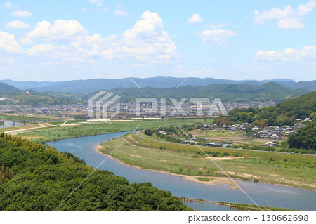 Takahashi River seen from a hill in early summer (Kiyone district, Soja city, Okayama prefecture) 130662698