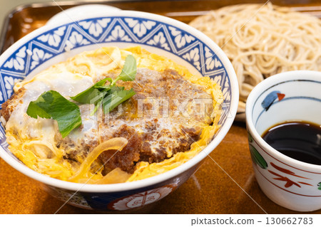 A delicious soba restaurant's pork cutlet bowl and soba set A delicious soba restaurant's pork cutlet bowl and soba set 130662783