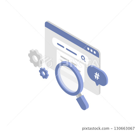 SEO measures, search algorithms, and access analysis illustrations (isometric, vector) 130663067
