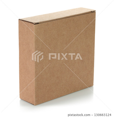 Thin kraft cardboard box, isolated on transparent background. Minimal, eco-friendly packaging concept, versatile for storage, gifts, shipping, and product presentation Thin kraft cardboard box, isolated on transparent background. Minimal, eco-friendly packaging concept, versatile for storage, gifts, shipping, and product presentation 130663124