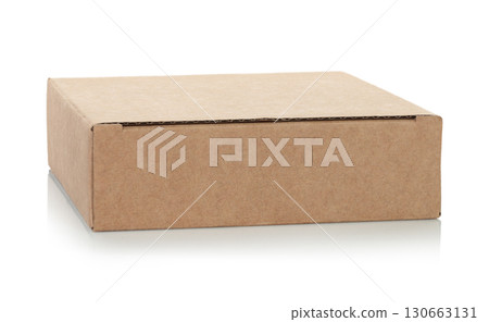 Thin kraft cardboard box, isolated on transparent background. Minimal, eco-friendly packaging concept, versatile for storage, gifts, shipping, and product presentation 130663131