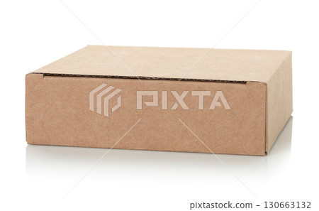 Thin kraft cardboard box, isolated on transparent background. Minimal, eco-friendly packaging concept, versatile for storage, gifts, shipping, and product presentation 130663132