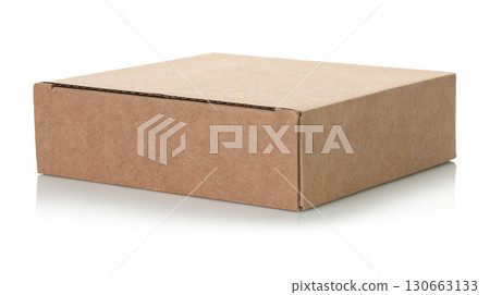 Thin kraft cardboard box, isolated on transparent background. Minimal, eco-friendly packaging concept, versatile for storage, gifts, shipping, and product presentation Thin kraft cardboard box, isolated on transparent background. Minimal, eco-friendly packaging concept, versatile for storage, gifts, shipping, and product presentation 130663133