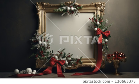 ribbon xmas frame christmas season holiday, ai ribbon xmas frame christmas season holiday, ai 130663373