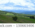 A view of the mountainous area of Hokkaido from a ranch hill overlooking the mountain ridges 130663406