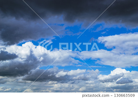 Sky blue landscape with beautiful cumulus clouds 130663509