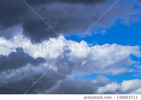 Sky blue landscape with beautiful cumulus clouds 130663511