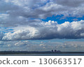 Storm clouds over lake and industrial skyline with power plant 130663517