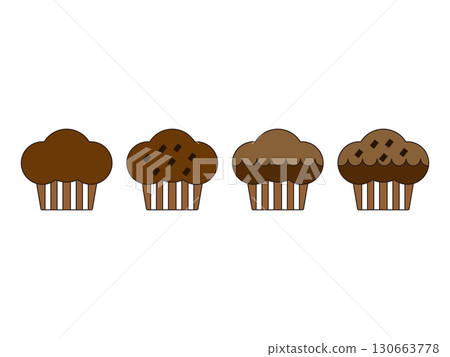 Set of chocolate muffin icon illustrations Set of chocolate muffin icon illustrations 130663778