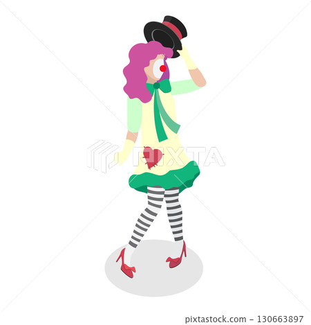 3D Isometric Flat Vector Set of Clowns, Collection of Funny and Colorful Circus Cartoon Characters. Item 2 130663897