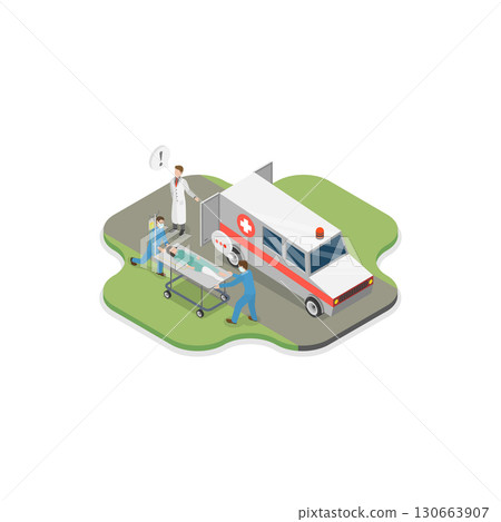 3D Isometric Flat Vector Illustration of Ambulance Vehicle, Emergency Patient Transportation. Item 3 130663907