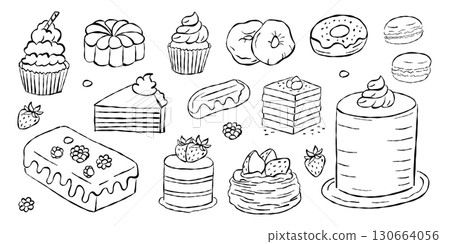 Sweet Treats and Desserts Doodle Collection 130664056