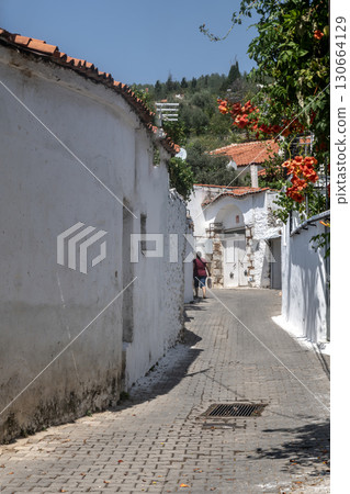 08,15,2025,Mugla,Turkey,Life in the back streets of Mentese neighborhood 130664129