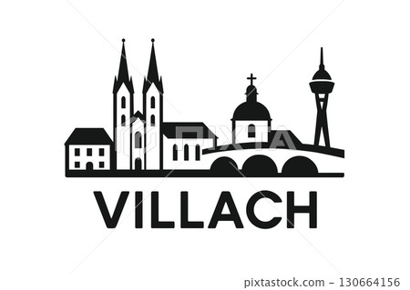 City skyline with iconic buildings and landmarks, Villach 130664156