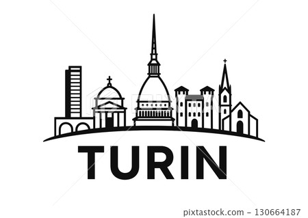 City skyline with iconic buildings and landmarks, Turin 130664187
