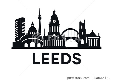 City skyline with iconic buildings and landmarks, Leeds 130664189