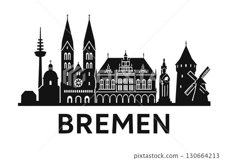 City skyline with iconic buildings and landmarks, Bremen 130664213