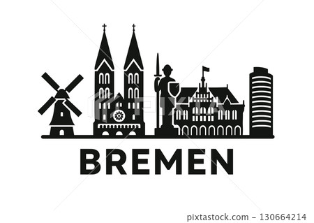 City skyline with iconic buildings and landmarks, Bremen 130664214