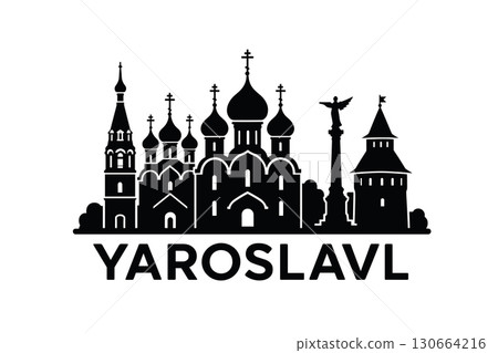 City skyline with iconic buildings and landmarks, Yaroslavl 130664216