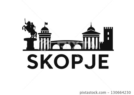 City skyline with iconic buildings and landmarks, Skopje 130664230