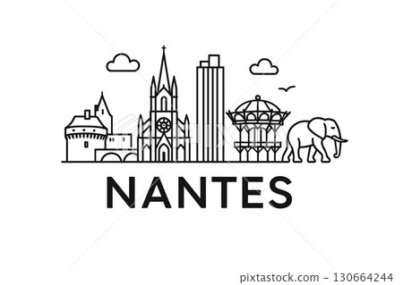 City skyline with iconic buildings and landmarks, Nantes 130664244