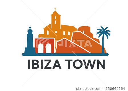 City skyline with iconic buildings and landmarks, Ibiza Town City skyline with iconic buildings and landmarks, Ibiza Town 130664264
