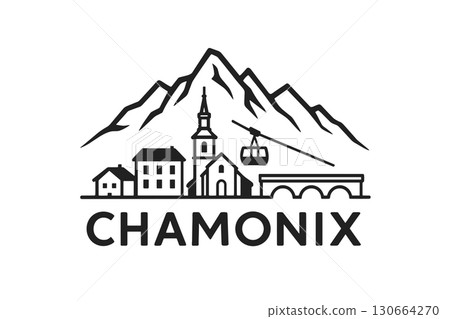 City skyline with iconic buildings and landmarks, Chamonix 130664270