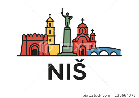 Nis city skyline with iconic buildings and landmarks Nis city skyline with iconic buildings and landmarks 130664375