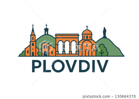Plovdiv city skyline with iconic buildings and landmarks 130664378