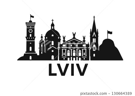 Lviv city skyline with iconic buildings and landmarks Lviv city skyline with iconic buildings and landmarks 130664389