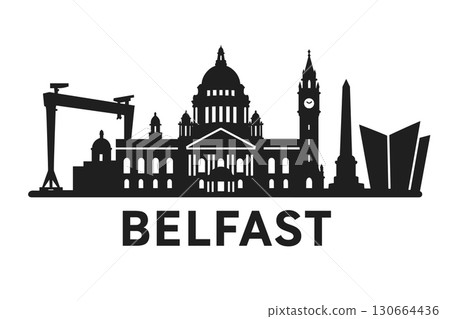 Belfast city skyline with iconic buildings and landmarks 130664436
