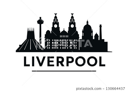 Liverpool city skyline with iconic buildings and landmarks 130664437