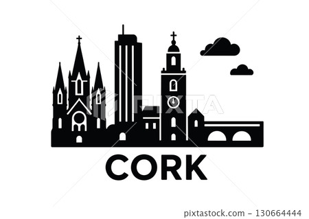 Cork city skyline with iconic buildings and landmarks 130664444