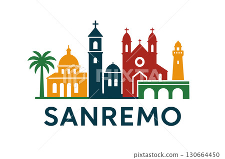 Sanremo skyline with theatre, cathedral, casino and Mediterranean coastline Sanremo skyline with theatre, cathedral, casino and Mediterranean coastline 130664450