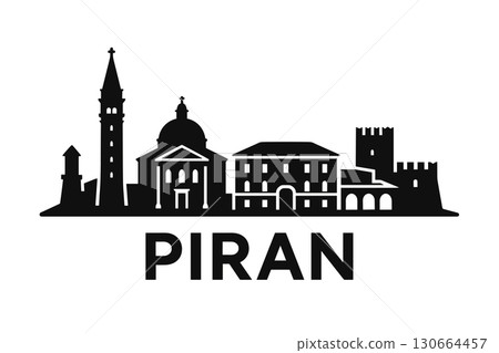 Piran skyline with square, cathedral, town walls and Adriatic sea 130664457
