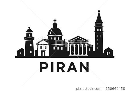 Piran skyline with square, cathedral, town walls and Adriatic sea 130664458