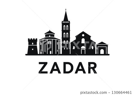 Zadar skyline with forum, sea organ, church and solar installation 130664461