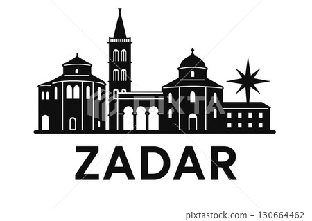 Zadar skyline with forum, sea organ, church and solar installation 130664462