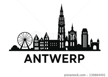 Antwerp city skyline with iconic buildings and landmarks 130664491