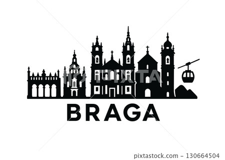 Braga city skyline with iconic buildings and landmarks 130664504