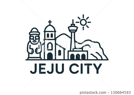 Jeju City skyline with iconic buildings and landmarks 130664583