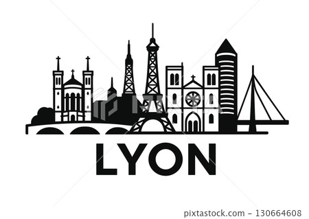 Lyon city skyline with iconic buildings and landmarks 130664608