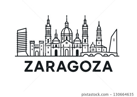 Zaragoza city skyline with iconic buildings and landmarks 130664635