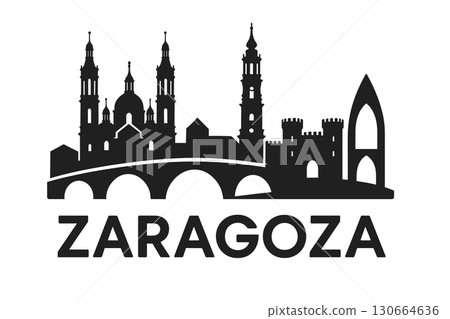 Zaragoza city skyline with iconic buildings and landmarks 130664636