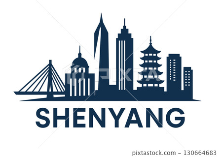 Shenyang city skyline with iconic buildings and landmarks 130664683