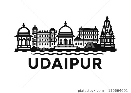 Udaipur city skyline with iconic buildings and landmarks 130664691